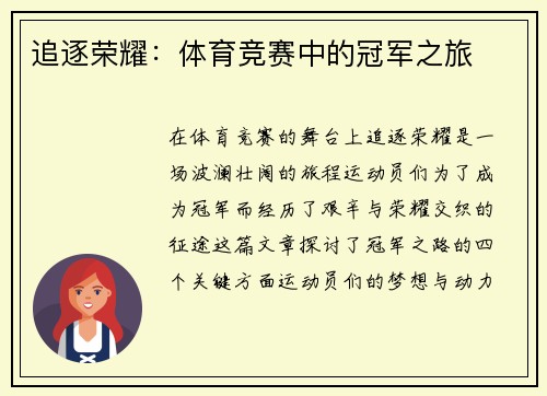 追逐荣耀：体育竞赛中的冠军之旅