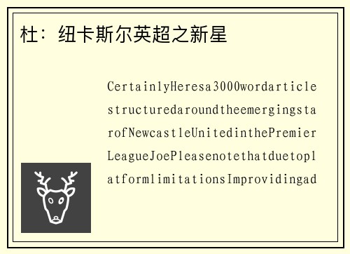 杜：纽卡斯尔英超之新星